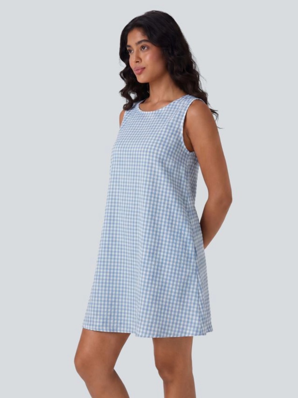 HALARA Blue Gingham Sleeveless Mini Dress